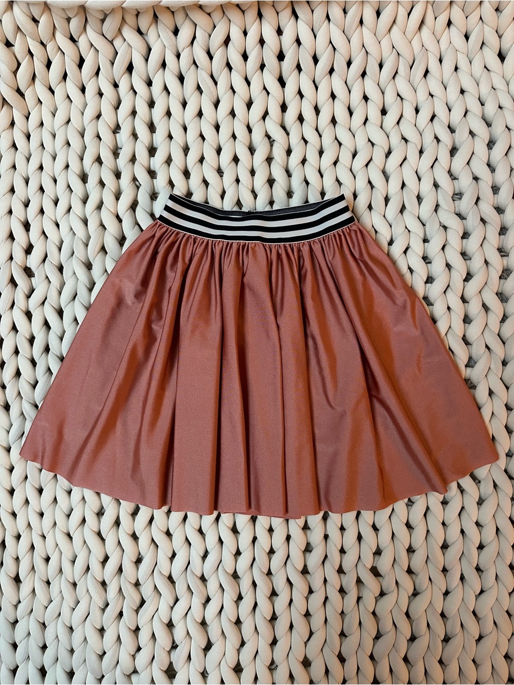 Tea Collection Girls Pleated Shiny Skirt with Striped Elastic Waist | Rose Gold